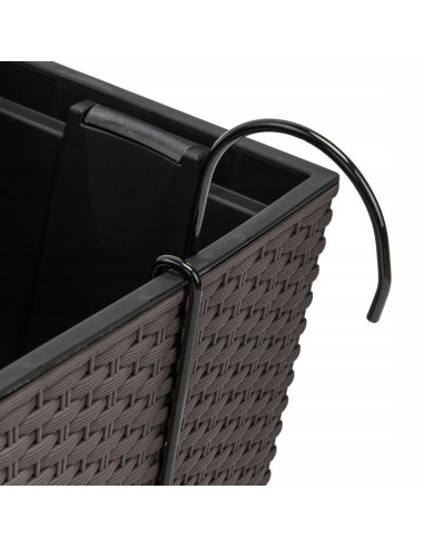 Jardiniera decorativa, suport metalic, imitatie ratan, maro, 58x18x19.5 cm, Rato Case W Old