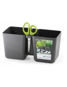 Ghiveci decorativ de flori, dublu, antracit, 2.5 L, 24.4x11x12 cm, Twins Cube 2