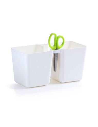 Ghiveci decorativ de flori, dublu, alb, 2.5 L, 24.4x11x12 cm, Twins Cube