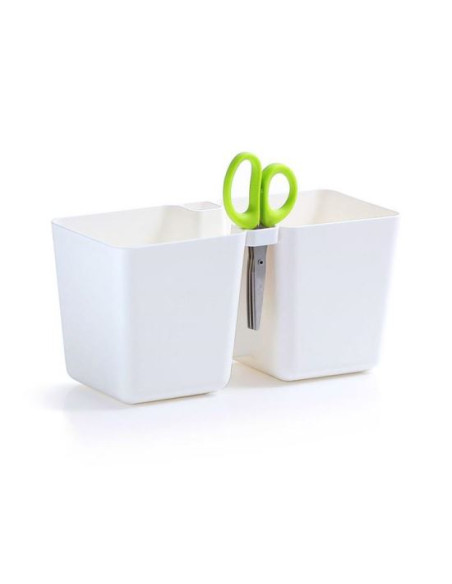 Ghiveci decorativ de flori, dublu, alb, 2.5 L, 24.4x11x12 cm, Twins Cube