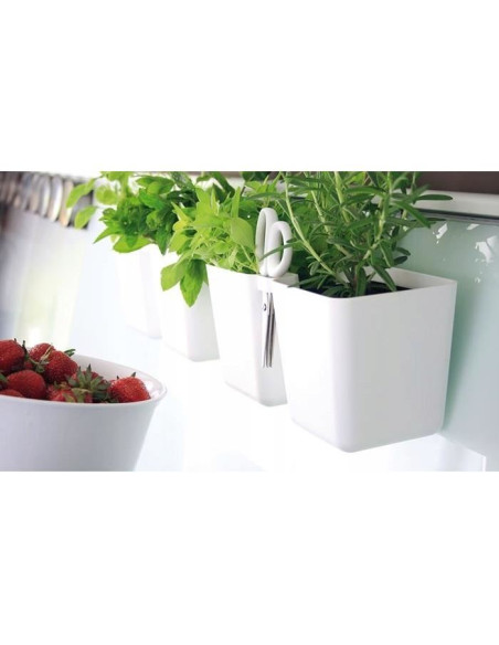 Ghiveci decorativ de flori, dublu, alb, 2.5 L, 24.4x11x12 cm, Twins Cube