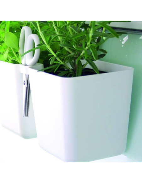 Ghiveci decorativ de flori, dublu, alb, 2.5 L, 24.4x11x12 cm, Twins Cube