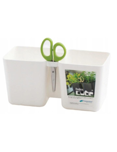 Ghiveci decorativ de flori, dublu, alb, 2.5 L, 24.4x11x12 cm, Twins Cube