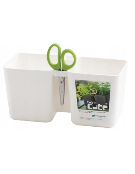 Ghiveci decorativ de flori, dublu, alb, 2.5 L, 24.4x11x12 cm, Twins Cube