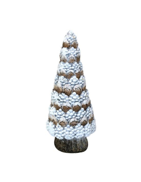 Decoratiune Craciun, ceramica, brad, alb si maro, LED, 3xAA, 17.5x17.5x42 cm