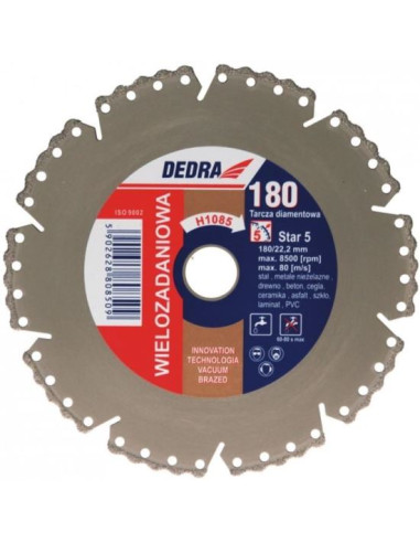 Disc diamantat segmentat, beton, taiere umeda si uscata, 180 mm, Dedra