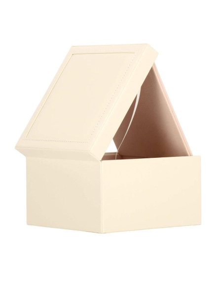 Cutie pentru bijuterii, catifea si piele ecologica, crem si roz, cu oglinda, 16x16x11 cm, Springos