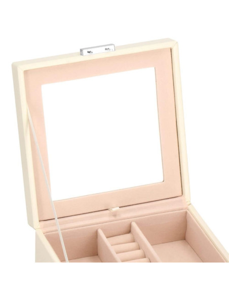 Cutie pentru bijuterii, catifea si piele ecologica, crem si roz, cu oglinda, 16x16x11 cm, Springos