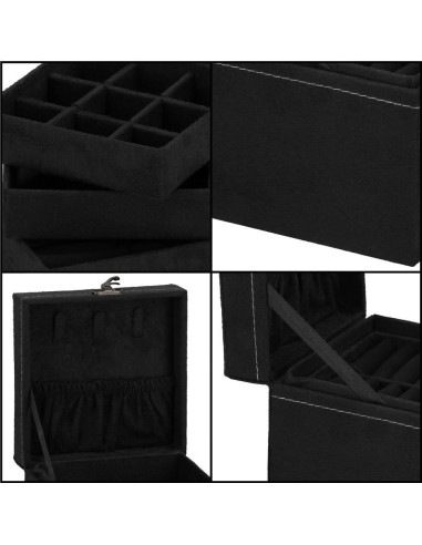 Cutie pentru bijuterii, catifea, negru, 12x12x12 cm, Springos