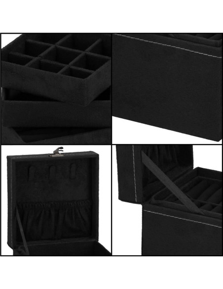 Cutie pentru bijuterii, catifea, negru, 12x12x12 cm, Springos