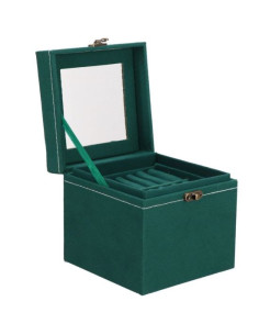 Cutie pentru bijuterii, catifea, verde, cu oglinda, 12x12x12 cm, Springos
