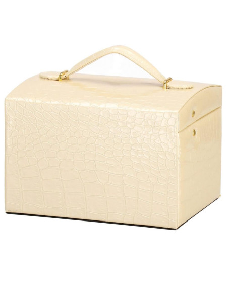 Cutie pentru bijuterii, MDF, piele ecologica si catifea, crem si roz, cu oglinda, 17.5x14x12.5 cm, Springos