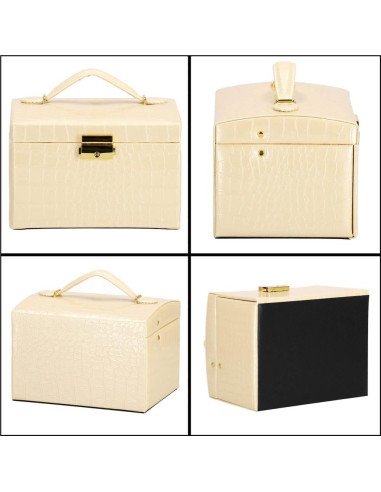 Cutie pentru bijuterii, MDF, piele ecologica si catifea, crem si roz, cu oglinda, 17.5x14x12.5 cm, Springos
