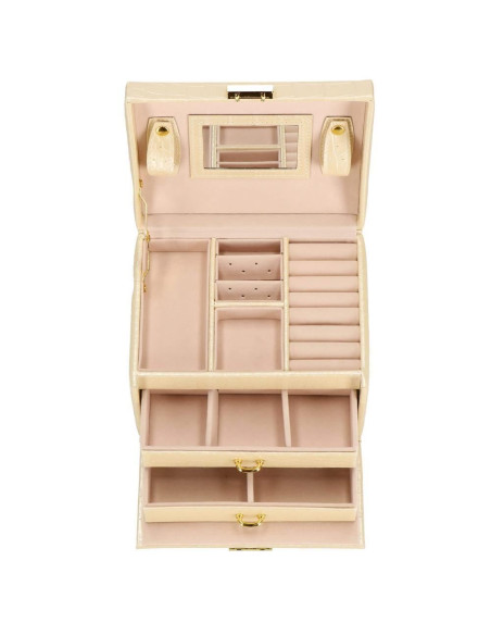 Cutie pentru bijuterii, MDF, piele ecologica si catifea, crem si roz, cu oglinda, 17.5x14x12.5 cm, Springos