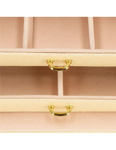 Cutie pentru bijuterii, MDF, piele ecologica si catifea, crem si roz, cu oglinda, 17.5x14x12.5 cm, Springos