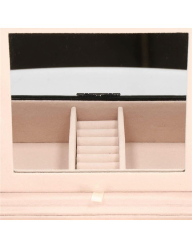 Cutie pentru bijuterii, catifea si piele ecologica, negru si roz, cu oglinda, 16x16x11 cm, Springos