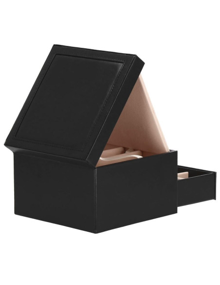 Cutie pentru bijuterii, catifea si piele ecologica, negru si roz, cu oglinda, 16x16x11 cm, Springos