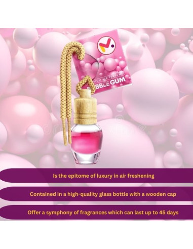 Odorizant Auto in Sticla cu Snur si Capac din Lemn, Aroma Bubble Gum, 8 ml