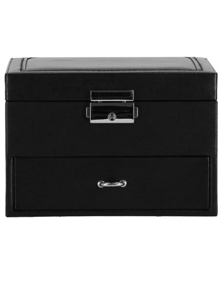 Cutie pentru bijuterii, catifea si piele ecologica, negru si roz, cu oglinda, 16x16x11 cm, Springos