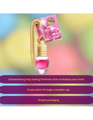 Odorizant Auto in Sticla cu Snur si Capac din Lemn, Aroma Bubble Gum, 8 ml