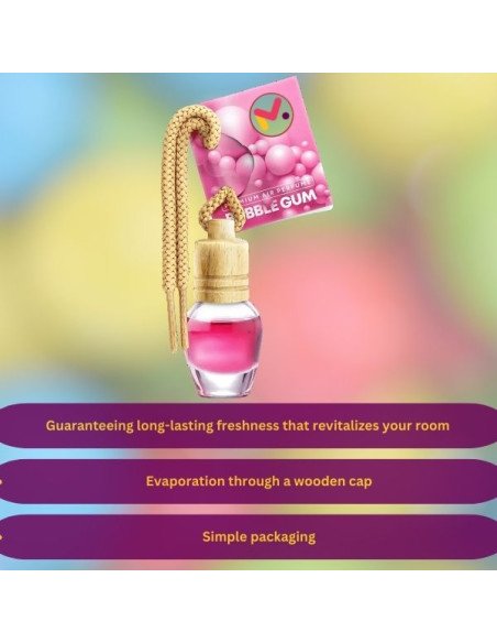 Odorizant Auto in Sticla cu Snur si Capac din Lemn, Aroma Bubble Gum, 8 ml