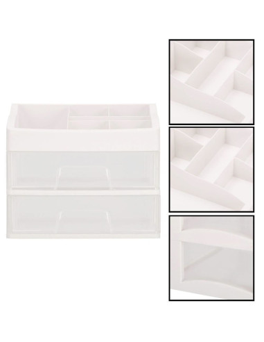 Organizator cosmetice, plastic, 3 niveluri, 2 sertare, alb, 30x25x34 cm, Springos