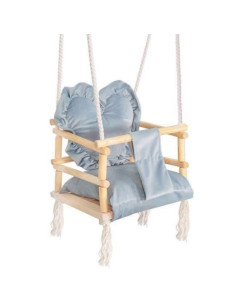 Leagan pentru copii, lemn, perna inima albastru deschis, 33.4x34.5x25 cm, Springos