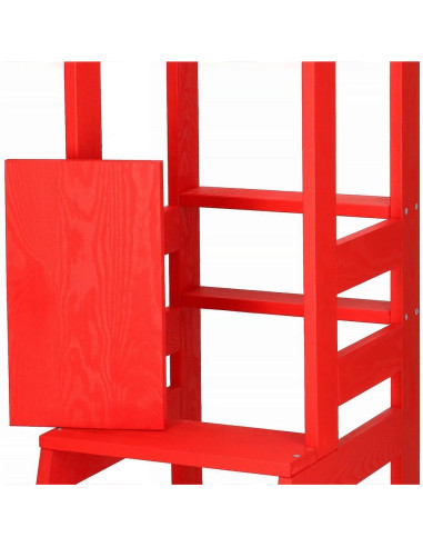 Inaltator multifunctional/ajutor de bucatarie pentru copii, ajustabil, lemn, rosu, 39x52x90 cm, Springos