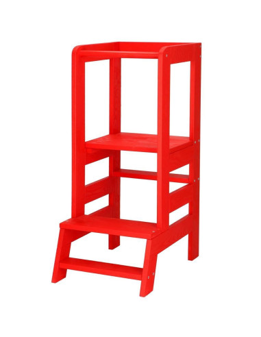Inaltator multifunctional/ajutor de bucatarie pentru copii, ajustabil, lemn, rosu, 39x52x90 cm, Springos