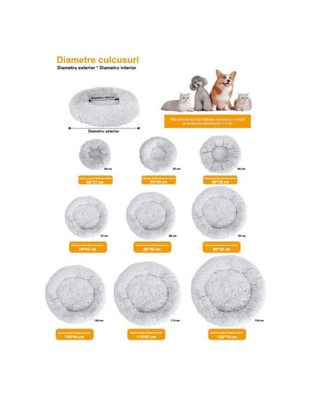 Culcus moale, pentru caine/pisica, crem, 60 cm