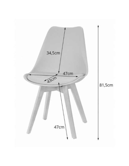 Set 2 Scaune Stil Scandinav, cu Picioare din Lemn de Fag, Sezut din PP si Perna din Piele Ecologica, 49 x 43 x 82 cm, Alb cu Neg