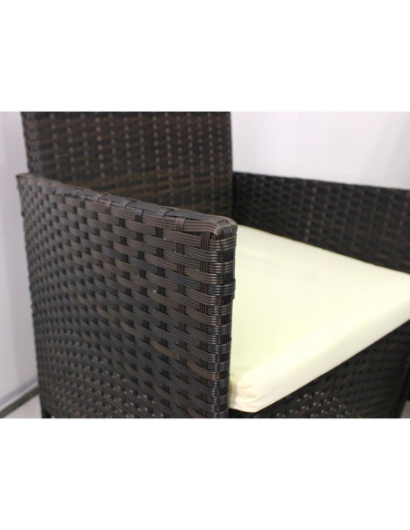 Set mobilier gradina/terasa, poliratan, maro cu perne crem, 1 masa, 2 fotolii, 1 canapea, Medi