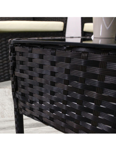 Set mobilier gradina/terasa, poliratan, maro cu perne crem, 1 masa, 2 fotolii, 1 canapea, Medi