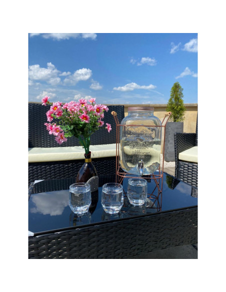 Set mobilier gradina/terasa, poliratan, maro cu perne crem, 1 masa, 2 fotolii, 1 canapea, Medi