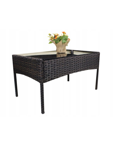Set mobilier gradina/terasa, poliratan, maro cu perne crem, 1 masa, 2 fotolii, 1 canapea, Medi