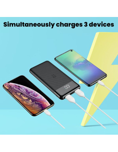 Baterie Reincarcabila, Powerbank 10.000 mAh, Display LED, Li-Po, 2 X USB, 1 X USB-C, 37Wh, 135.5 × 67 × 15 mm, Negru