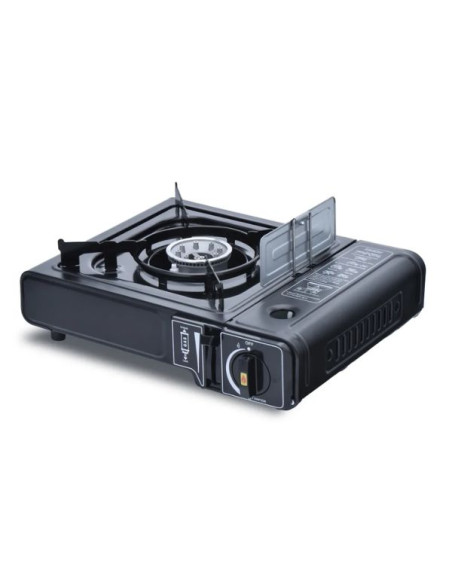 Aragaz Portabil pe Gaz, 1 Arzator Alimentat cu Butan, 1.9 W, Dimensiuni Compacte 35.5 x 30.5 x 10 cm, Negru