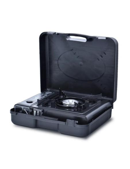 Aragaz Portabil pe Gaz, 1 Arzator Alimentat cu Butan, 1.9 W, Dimensiuni Compacte 35.5 x 30.5 x 10 cm, Negru