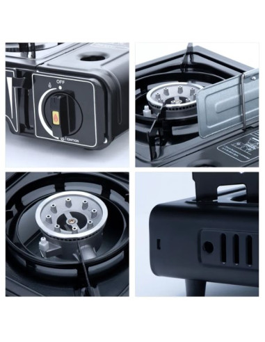 Aragaz Portabil pe Gaz, 1 Arzator Alimentat cu Butan, 1.9 W, Dimensiuni Compacte 35.5 x 30.5 x 10 cm, Negru