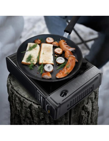 Aragaz Portabil pe Gaz, 1 Arzator Alimentat cu Butan, 1.9 W, Dimensiuni Compacte 35.5 x 30.5 x 10 cm, Negru
