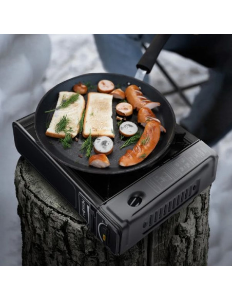 Aragaz Portabil pe Gaz, 1 Arzator Alimentat cu Butan, 1.9 W, Dimensiuni Compacte 35.5 x 30.5 x 10 cm, Negru