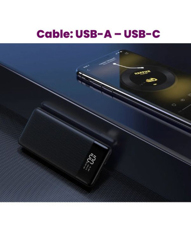 Powerbank Li-Po cu Display LED, 10.000 mAh, 2 X USB, 1 X USB-C si Cablu de incarcare Fast Charge, 3 in 1, 120 W, 2 m