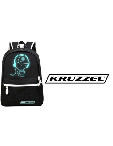 Ghiozdan/rucsac smart, fosforescent, impermeabil, cablu USB, mini jack, lacat, negru, 33x14x42 cm, Kruzzel