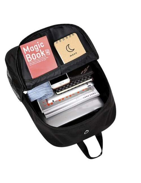 Ghiozdan/rucsac smart, fosforescent, impermeabil, cablu USB, mini jack, lacat, negru, 33x14x42 cm, Kruzzel