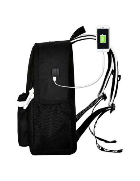 Ghiozdan/rucsac smart, fosforescent, impermeabil, cablu USB, mini jack, lacat, negru, 33x14x42 cm, Kruzzel