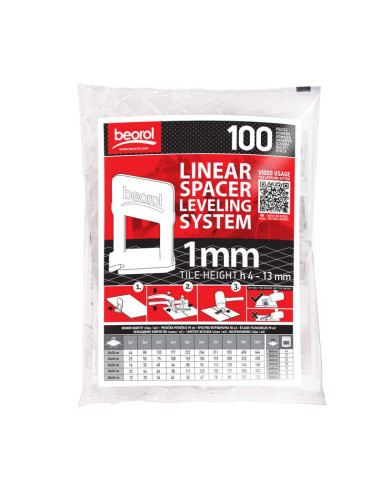 Distantiere pentru nivelare si aliniere a placilor ceramice, 100 buc, 1 mm, Beorol