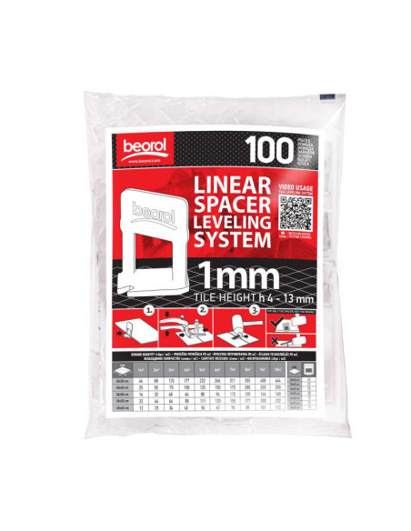 Distantiere pentru nivelare si aliniere a placilor ceramice, 100 buc, 1 mm, Beorol