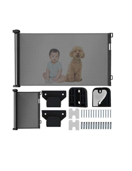 Poarta, plasa, de siguranta, protectie copii, retractabila, negru, 13x160x85 cm, Ruhhy