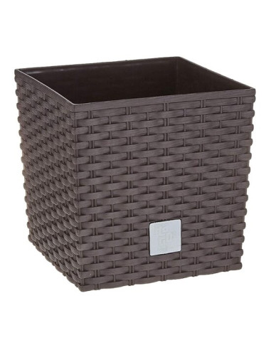 Ghiveci de flori, Prosperplast, Rato Low, patrat, 6.8 L, imitatie ratan, maro, 20x20x20.2 cm