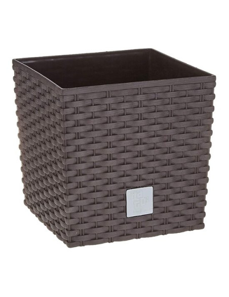 Ghiveci de flori, Prosperplast, Rato Low, patrat, 6.8 L, imitatie ratan, maro, 20x20x20.2 cm